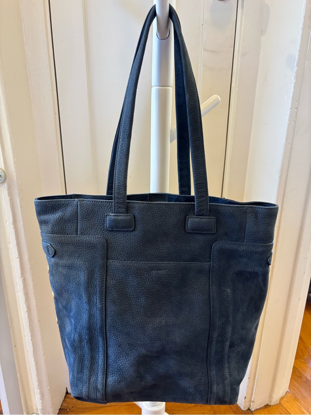 Hammitt Otis Tote Skies Nubuck Navy Brushed Gold with Dust Bag and Box